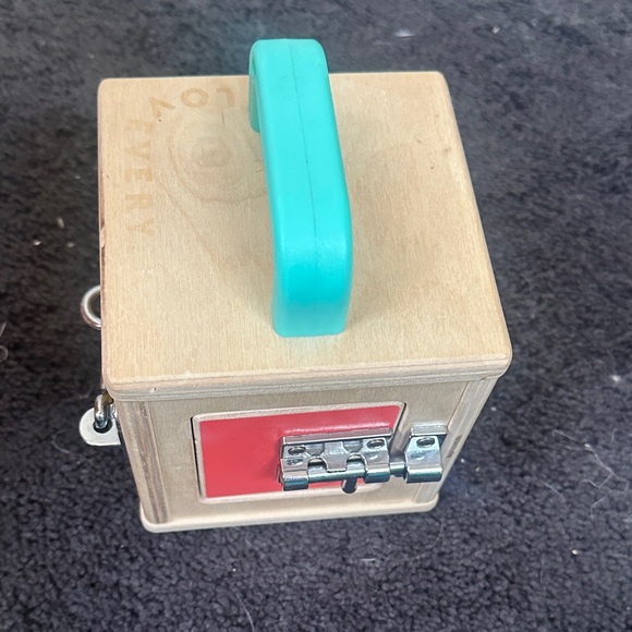 LOVEVERY: Wooden Lock Box with Teal Handle 4 sided doors w/ different lock & key - Picture 1 of 7